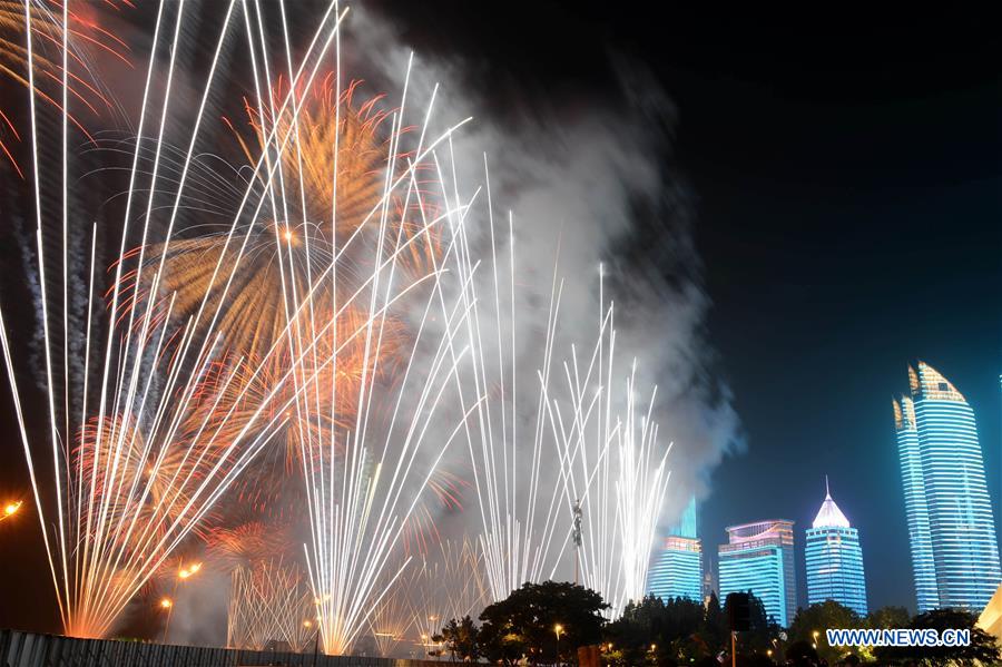 (SCO SUMMIT) CHINA-QINGDAO-SCO-LIGHTS-FIREWORKS-SHOW (CN)